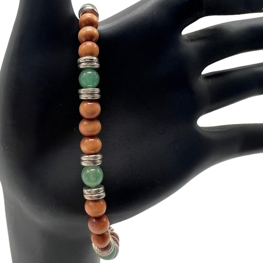Boho Surfer Bracelet with Wooden and Green Stone Beads